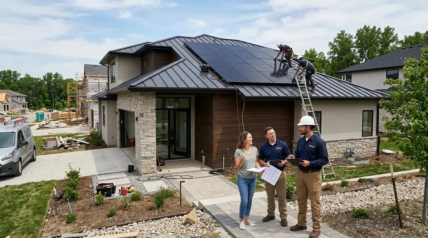 Homeowner and solar contractor discuss rooftop solar on new home
