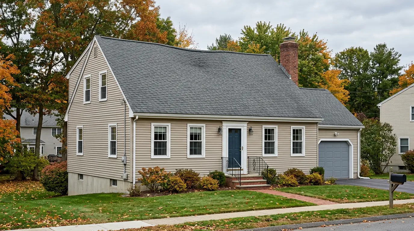 Two-story suburban home with visible sag in roof ridge